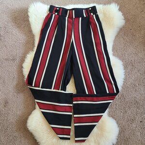 Zara trf Collection Cropped Wide Leg Striped Pants with Button Waist Det…